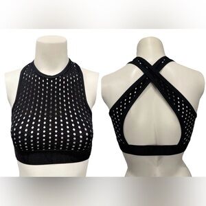 ALALA Black Mesh High Neck Sports Bra Criss Cross Back – Size XS
